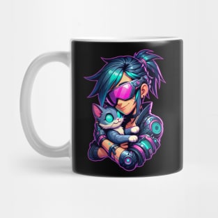 Cyberpunk Girl and Cat Mug